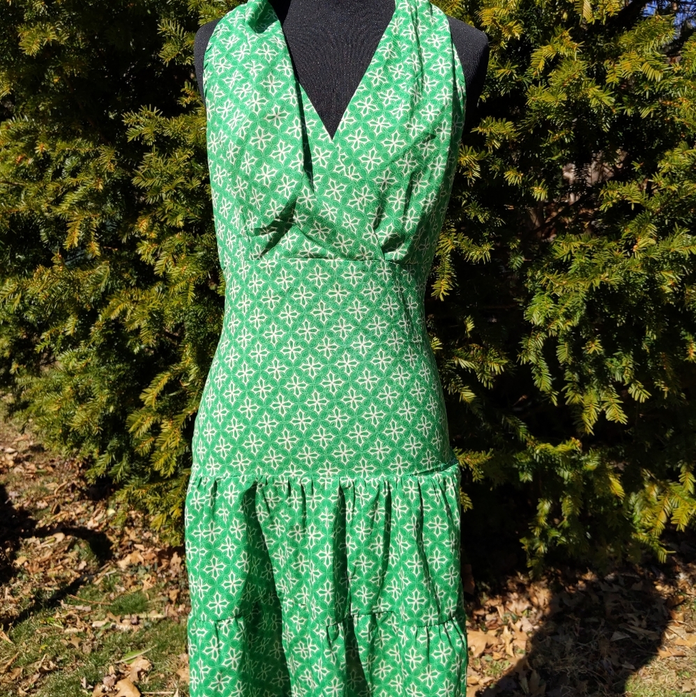 Boho Halter Top sleevless mini green dress